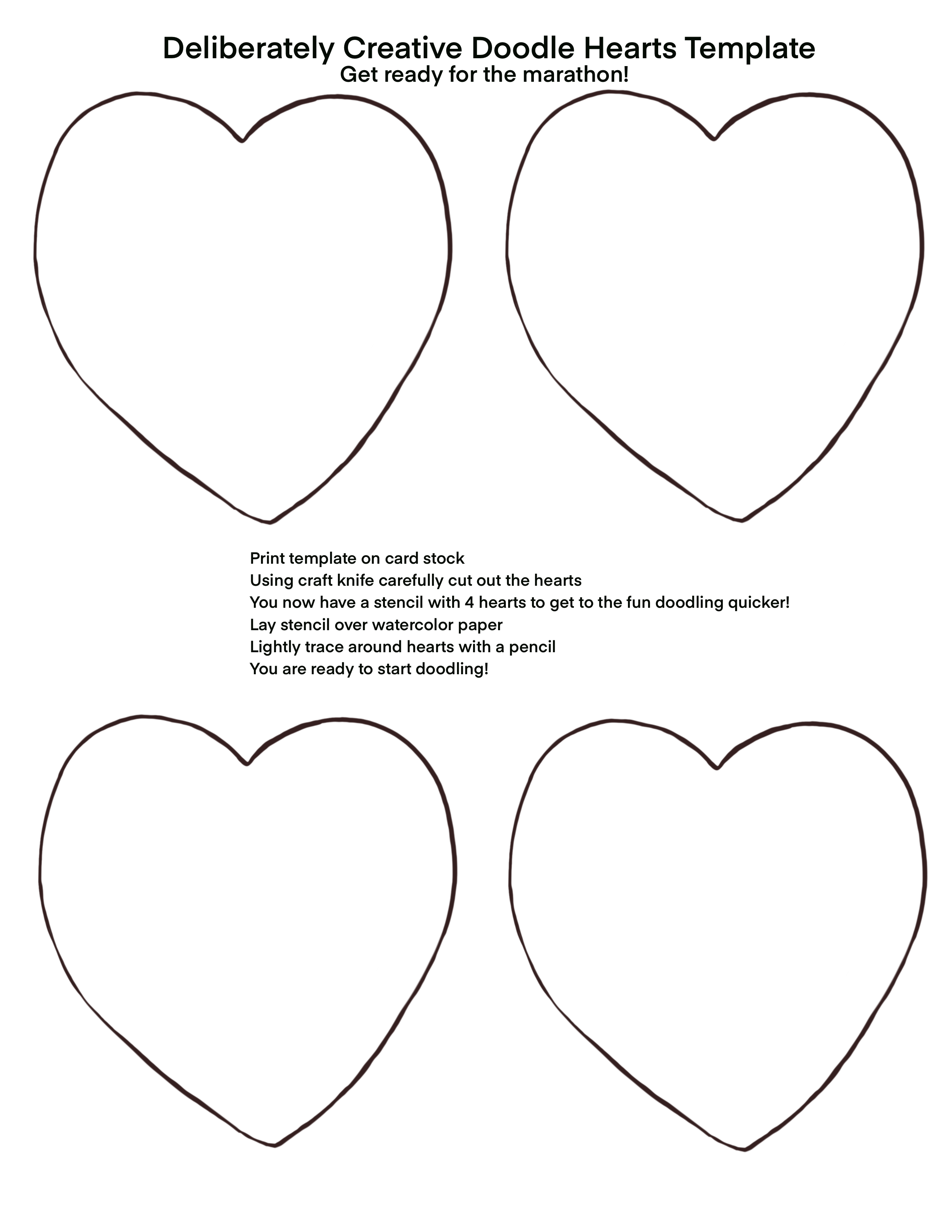 4 black line hearts template