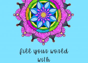 Colored version of the black and white mandala coloring page