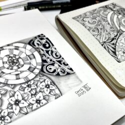 Black and white floral and abstract doodle patterns inside of circles